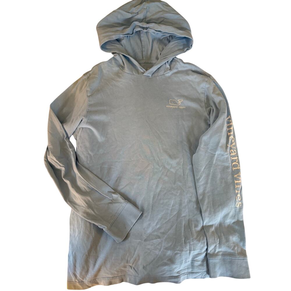 Vineyard Vines light blue stripe hooded shirt size 12-14